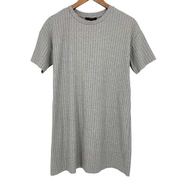 FOREVER 21 Ribbed Knit Mini T Shirt Dress Grey Size Medium Relaxed Fit Stretch - Picture 1 of 4